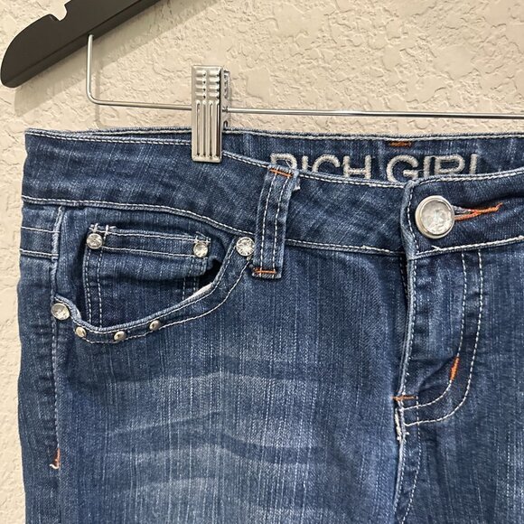 Rich Girl Women's Blue Raw Hem Jeans With Bling On Back Pocket Size 9 - Picture 8 of 12